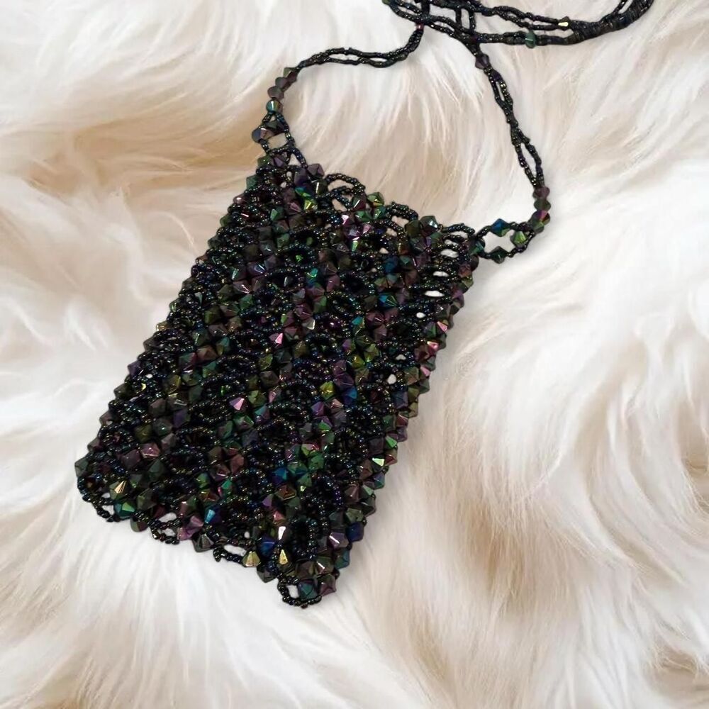 Y2K iridescent mini beaded purse with iridescent beads